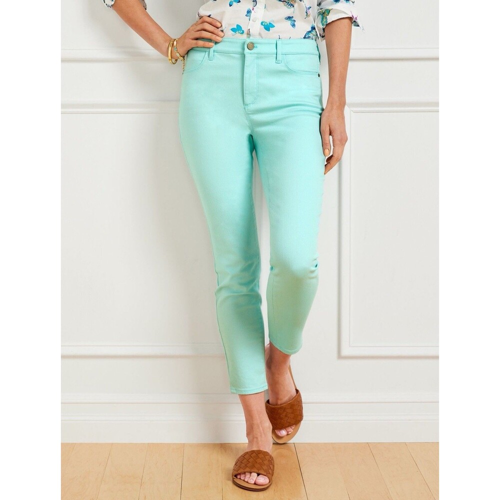Talbots Cropped Jegging Aqua Blue Mid Waist Preppy Vacation Petite Size 8 NWT’s